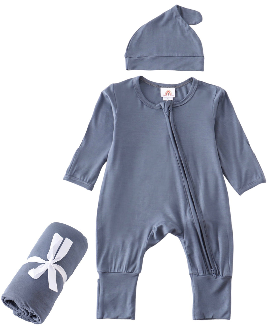 Baby Boys Navy Bamboo Zipper Romper Set