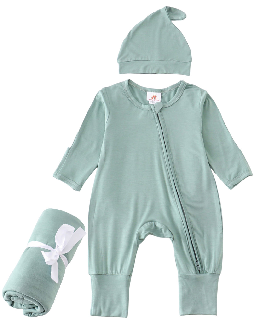 Baby Boys Sage Bamboo Zipper Romper Set