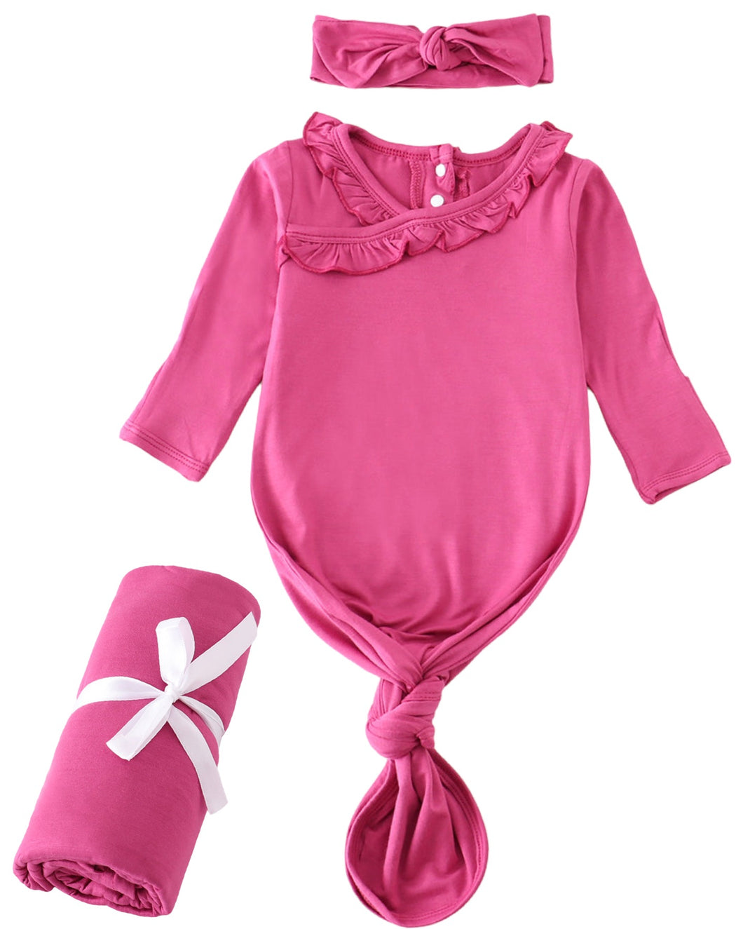 Baby Girls Rose Bamboo Ruffle Knott Gown Set