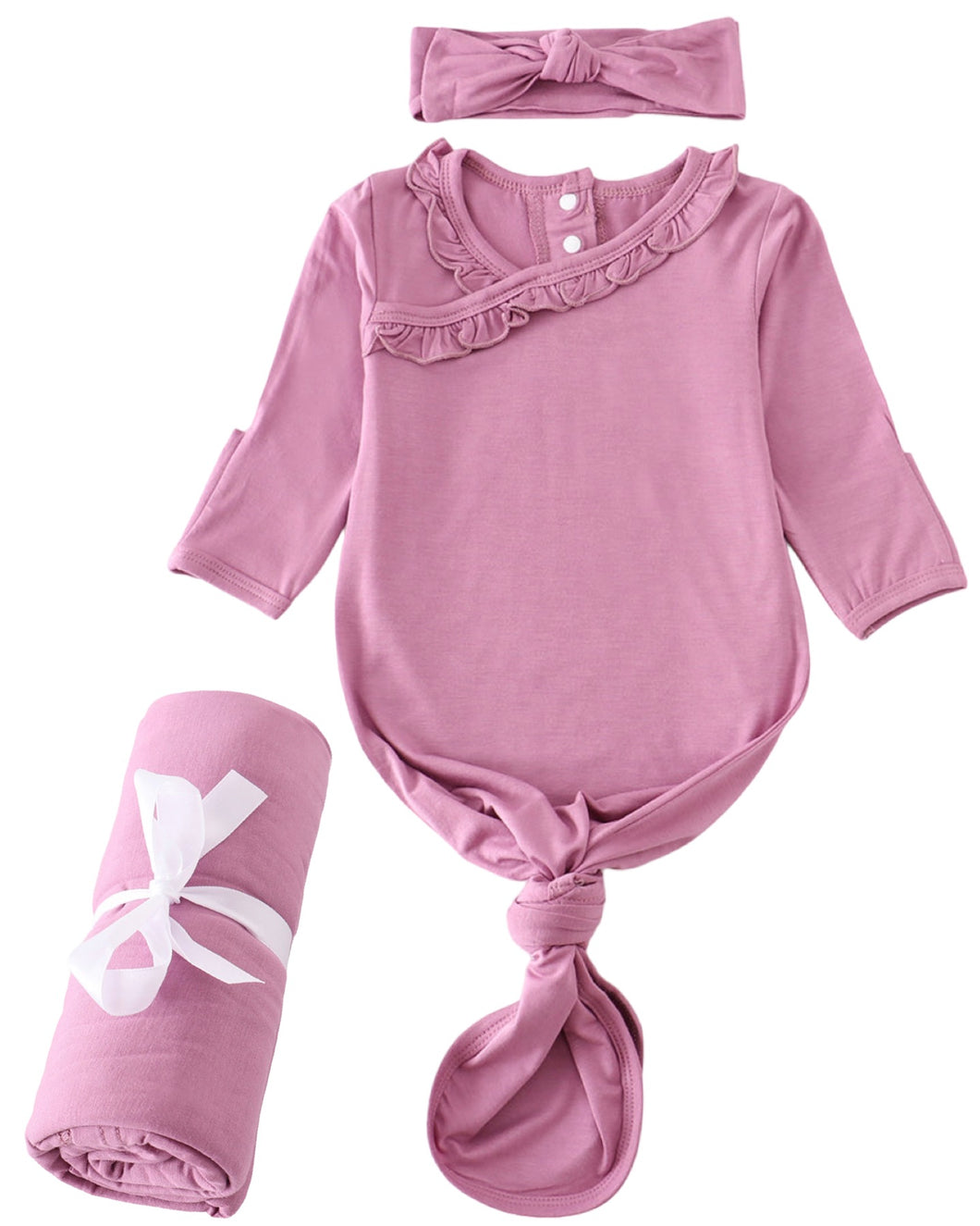 Baby Girls Lilac Bamboo Ruffle Knott Gown Set