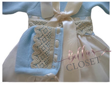Load image into Gallery viewer, Blue &amp; Cream Spanish Knit Baby Gown
