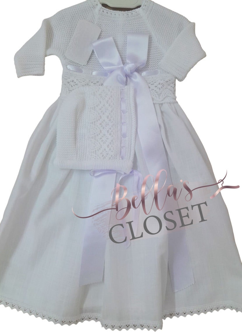 White Spanish Knit Baby Gown