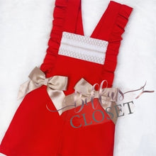 Load image into Gallery viewer, Girls Red Smocked Dungaree with Shirt
