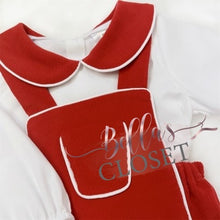 Load image into Gallery viewer, Baby Boys Red Velour Textured Romper with Shirt
