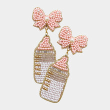 Load image into Gallery viewer, Pearl Beaded Bow Baby Bottle Dangle Earrings
