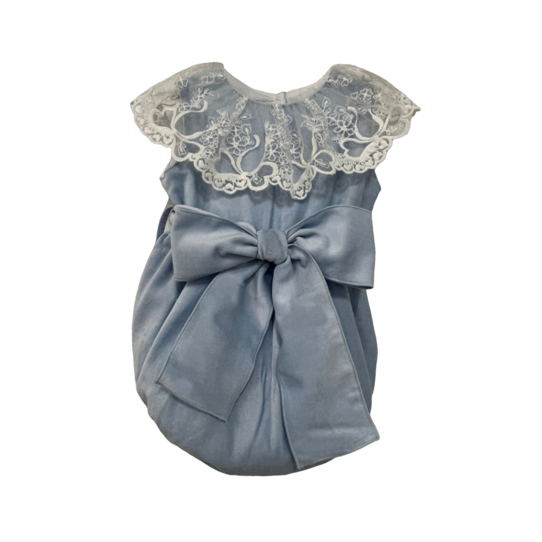 Blue velvet tule collar romper