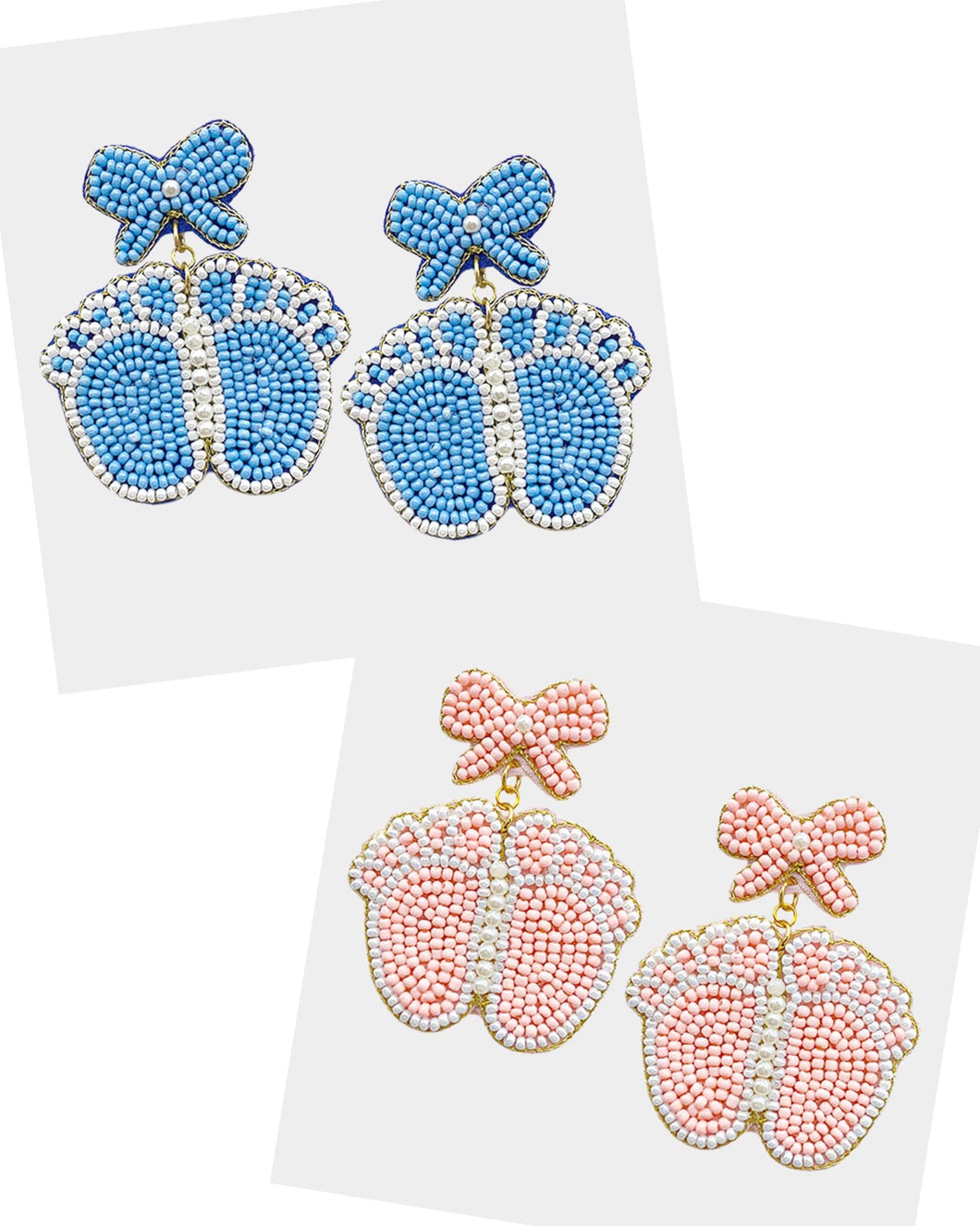 Pearl Beaded Bow Baby Foot Dangle Earrings