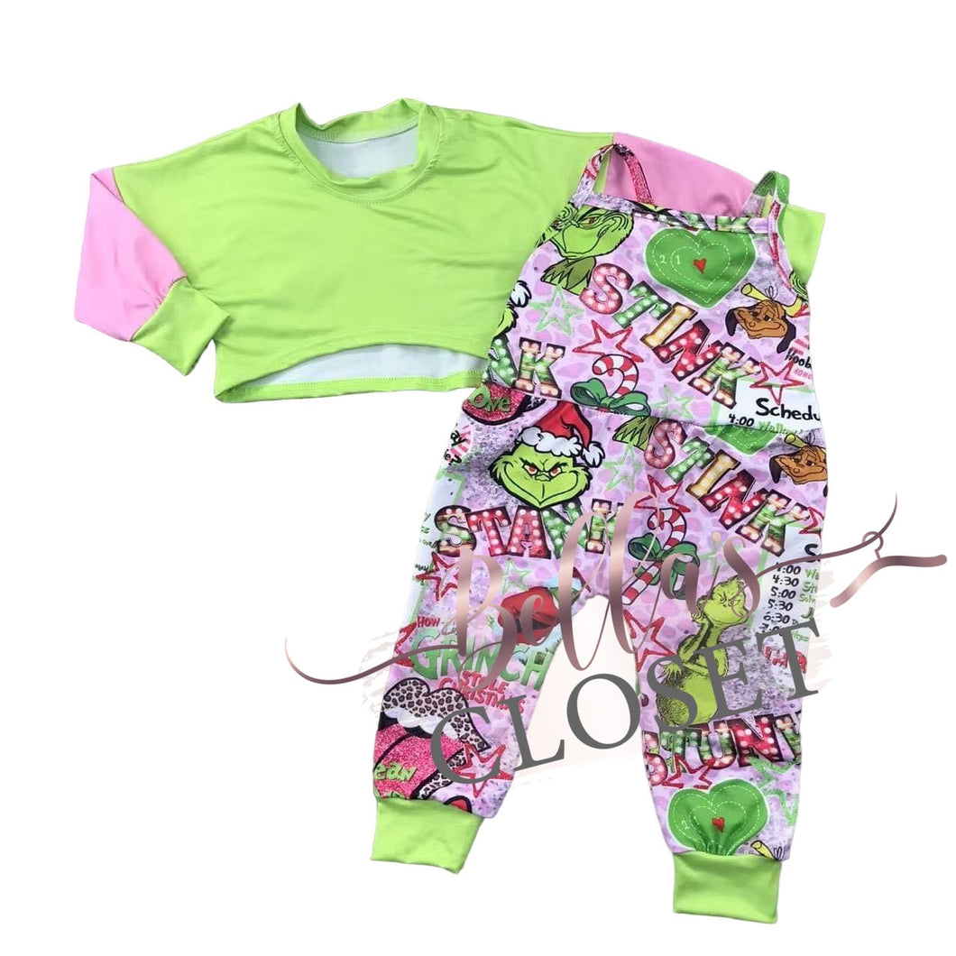 Girls Green Christmas Jumpsuit 2pc