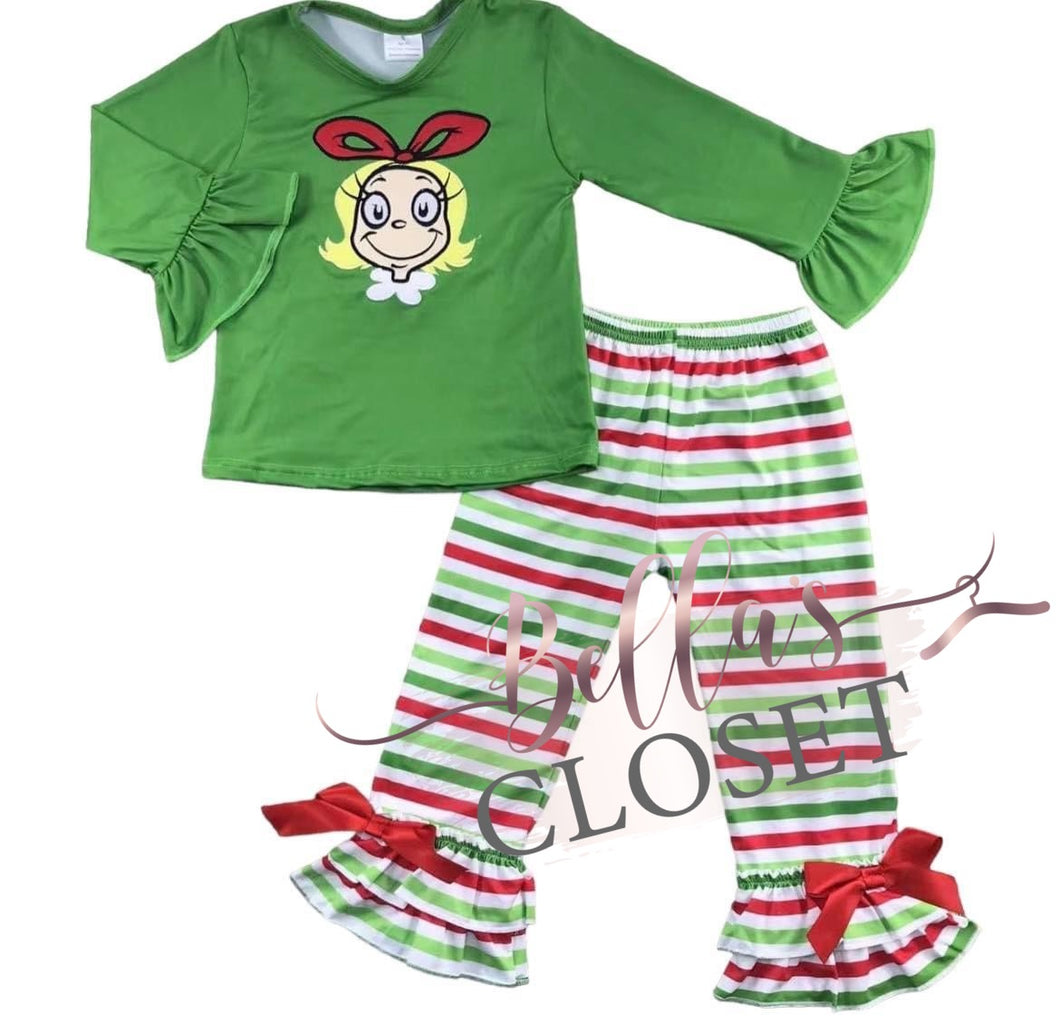 Girls Green Christmas 2pc set