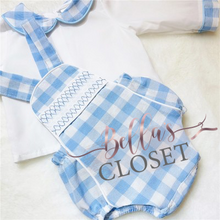 Load image into Gallery viewer, Baby Boy Blue Checked Romper with Shirt
