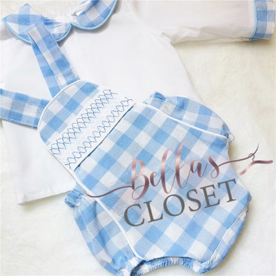 Baby Boy Blue Checked Romper with Shirt