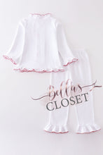 Load image into Gallery viewer, Girls Premium White &amp; Red Ruffle Pajamas
