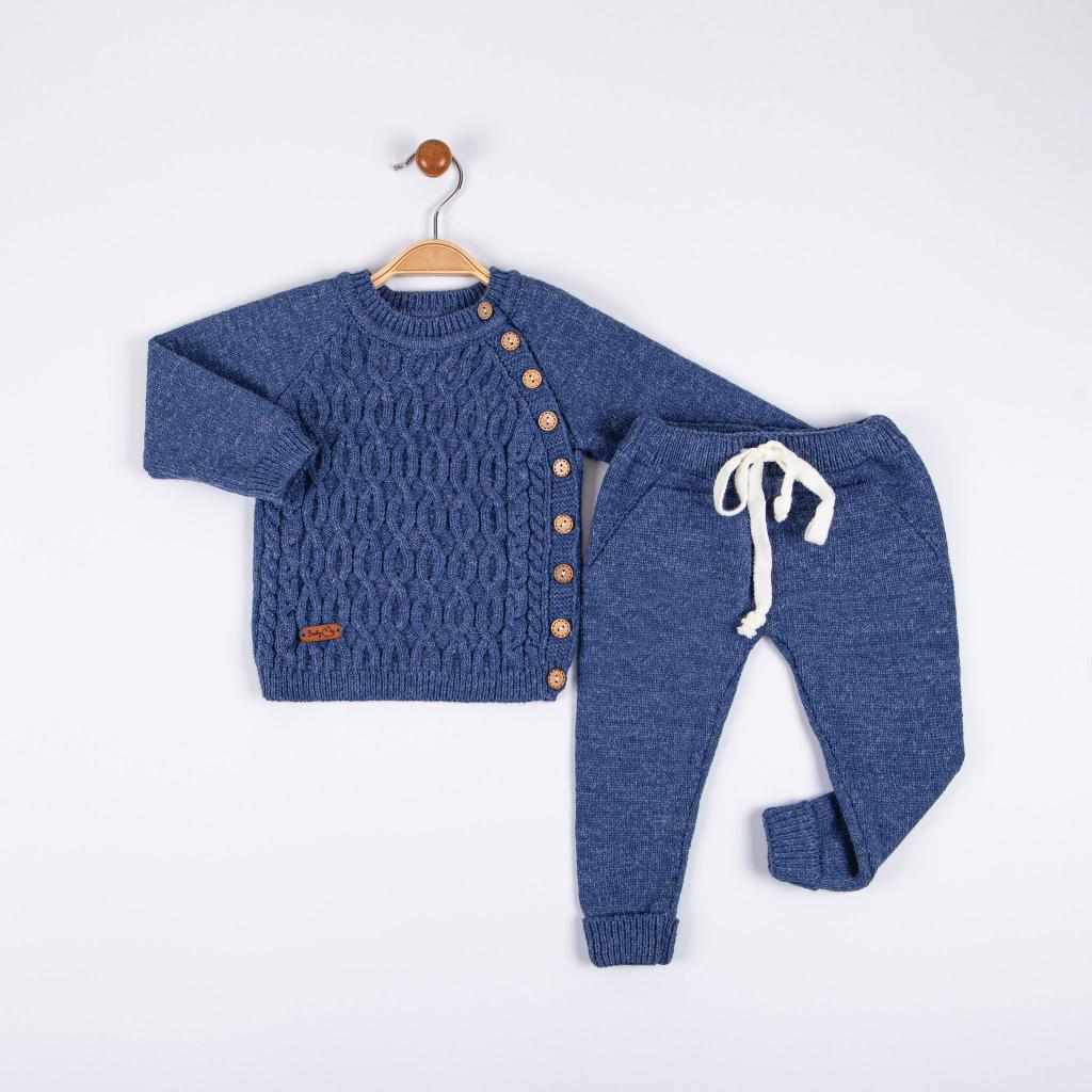 Steel Blue Wool Knitted Cable Set