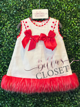 Load image into Gallery viewer, Baby Girl White Waffle Dress with Red Fur Bottom
