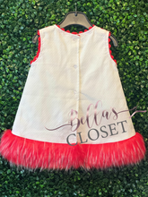 Load image into Gallery viewer, Baby Girl White Waffle Dress with Red Fur Bottom
