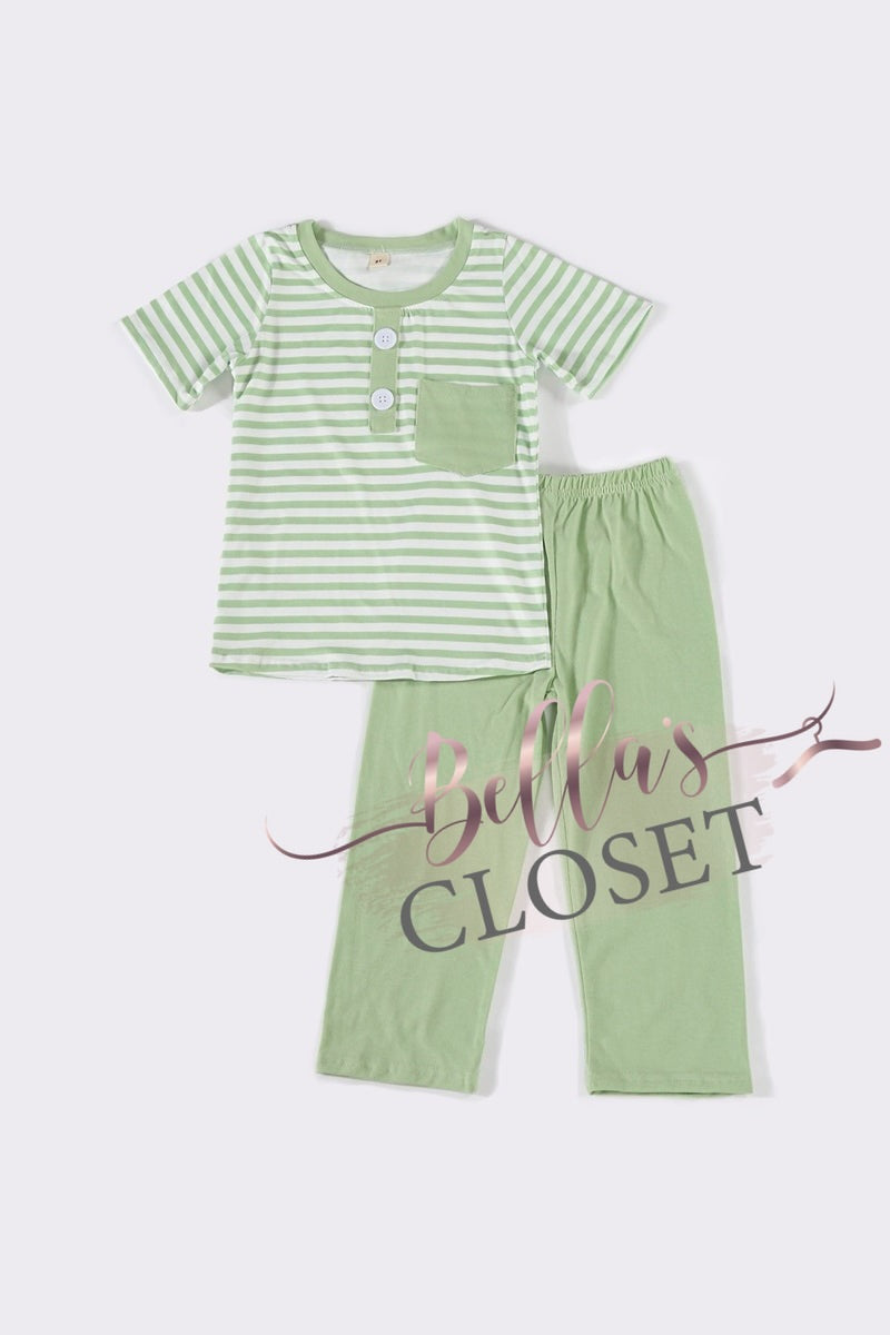 Boys Green Striped Pants Set