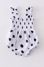 Load image into Gallery viewer, White dot smocked strap baby romper

