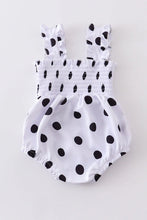 Load image into Gallery viewer, White dot smocked strap baby romper
