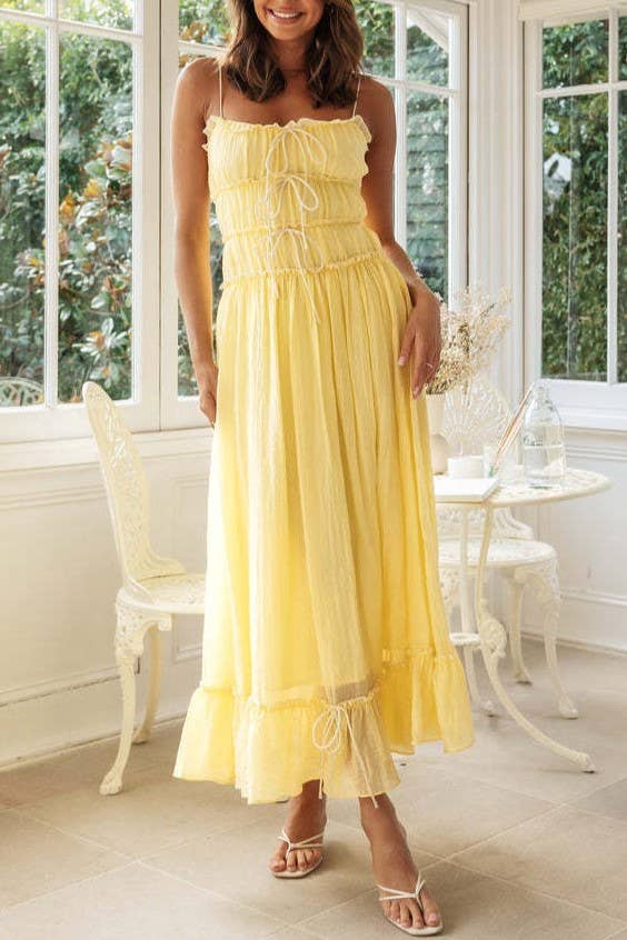 Spaghetti strap strappy bow tie swing maxi sun dress