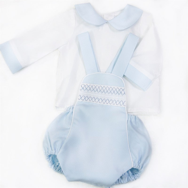 Baby Boy Blue Smocked Romper with Shirt