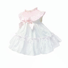 Load image into Gallery viewer, BABY GIRL PINK COTTON PLUMETIS PUFF DRESS WITH PANTS
