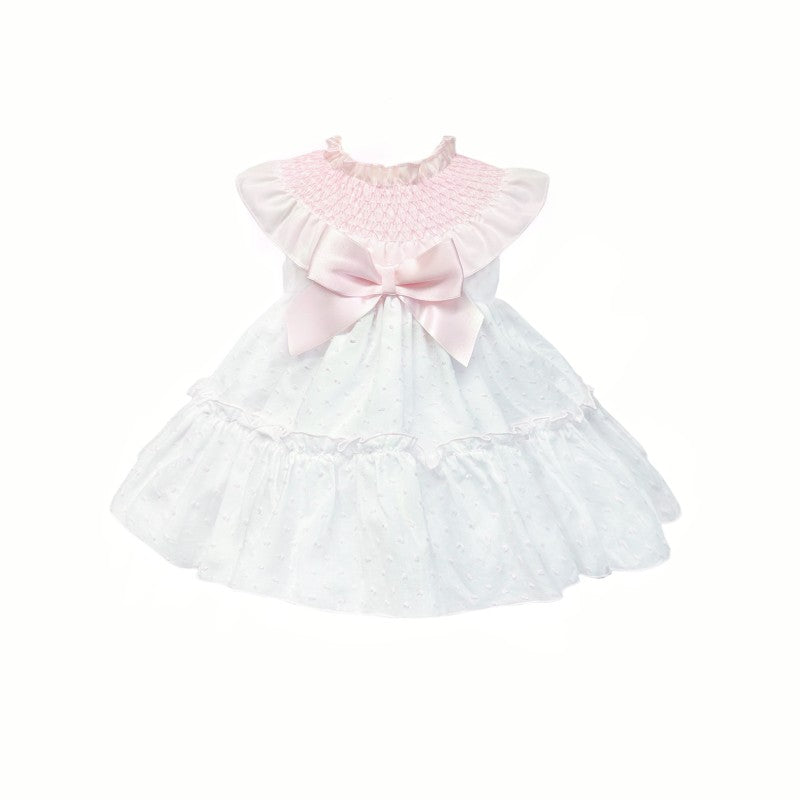 BABY GIRL PINK COTTON PLUMETIS PUFF DRESS WITH PANTS