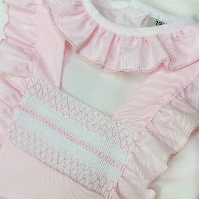 Girls Pink Smocked Dungaree with Shirt