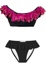 Load image into Gallery viewer, Black Bikini with Pink Metallic Petals
