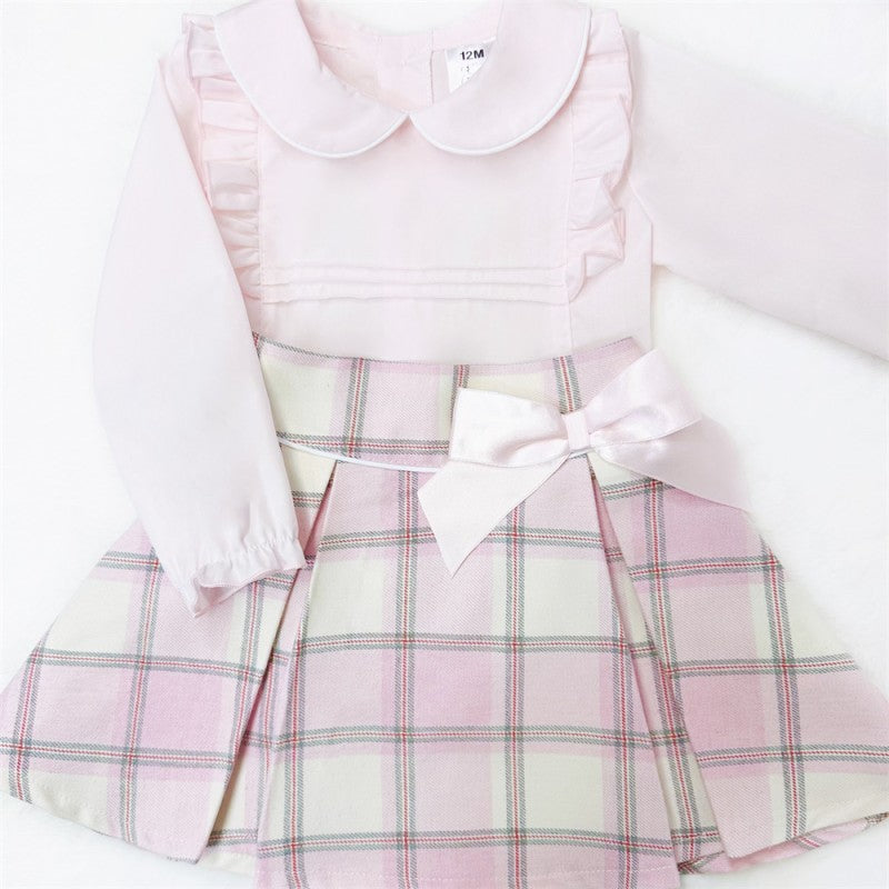 Girls Pink & Plaid Skirt Set