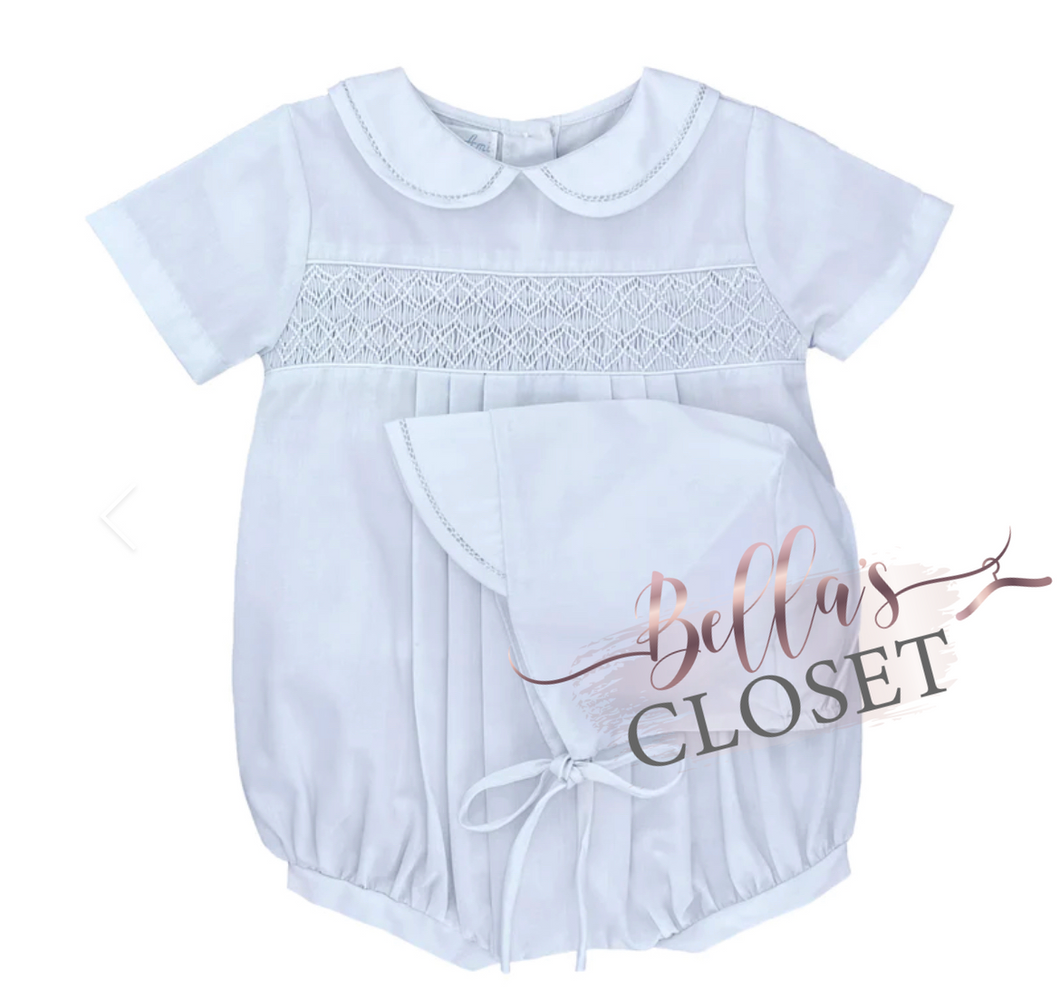Blue smocked bubble