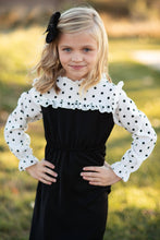 Load image into Gallery viewer, Kids Black Polka Dot Ruffle Yolk Dress
