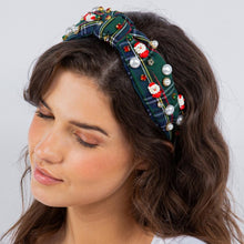Load image into Gallery viewer, Plaid Holiday Pearl Beaded Headband
