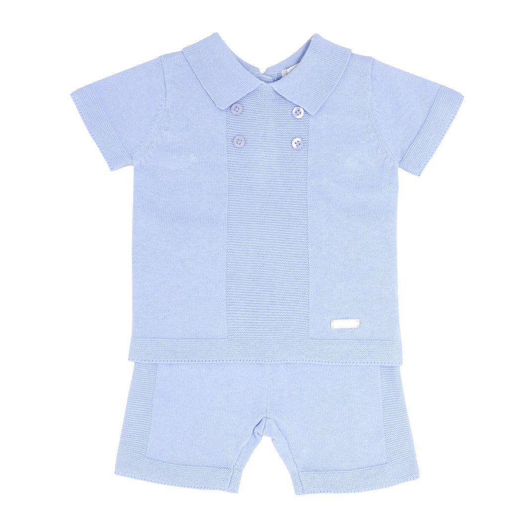 BOYS BABY BLUE RIBBED FINE KNITTED 2 PIECE SET