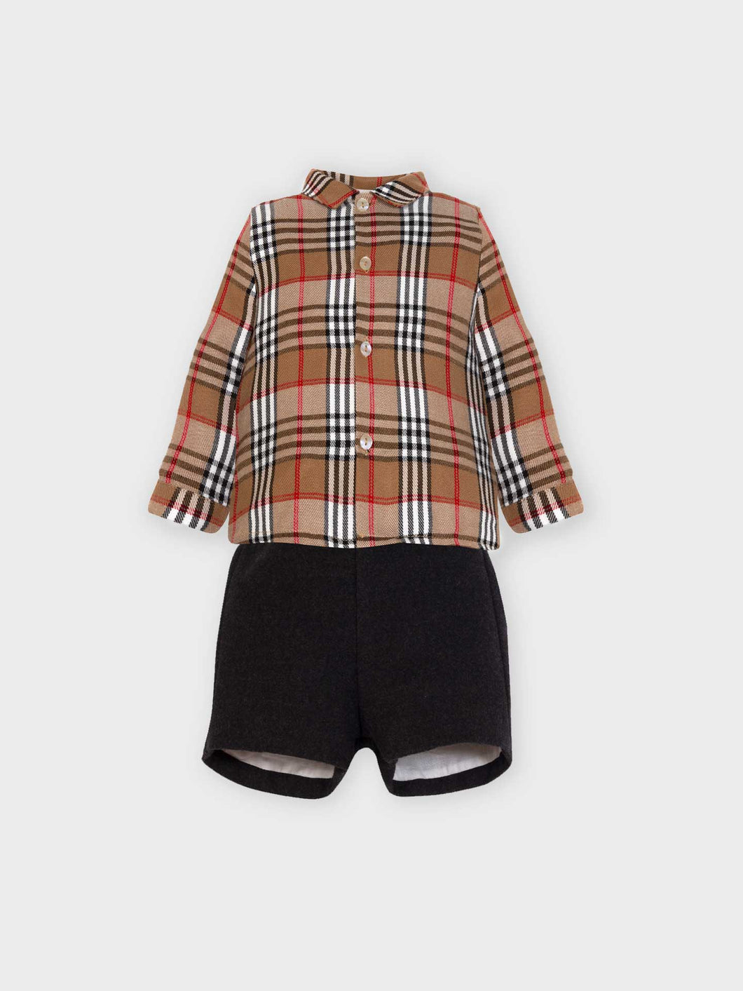Brown Plaid Shirt and Shorts Set