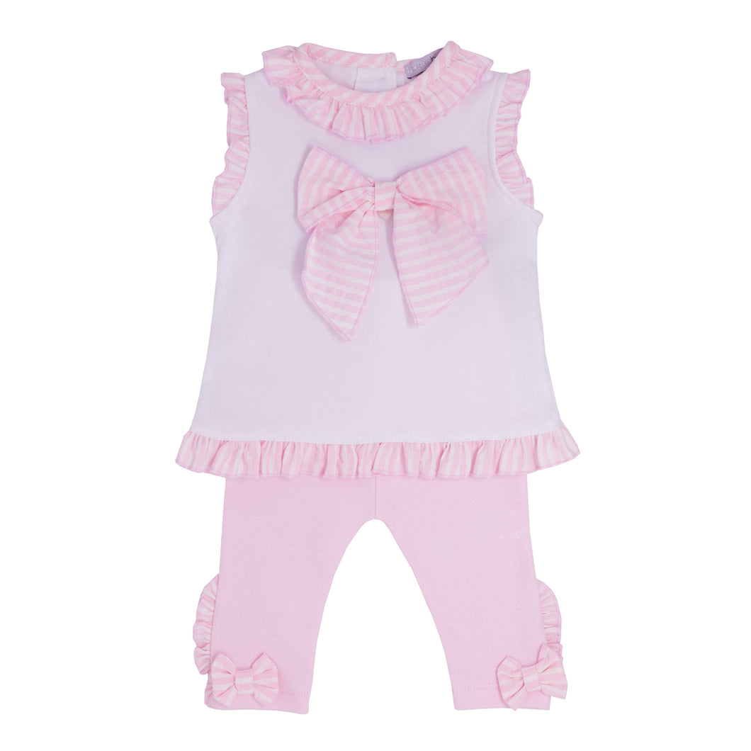 GIRLS PINK & WHITE SEERSUCKER STRIPE TUNIC & LEGGING SET