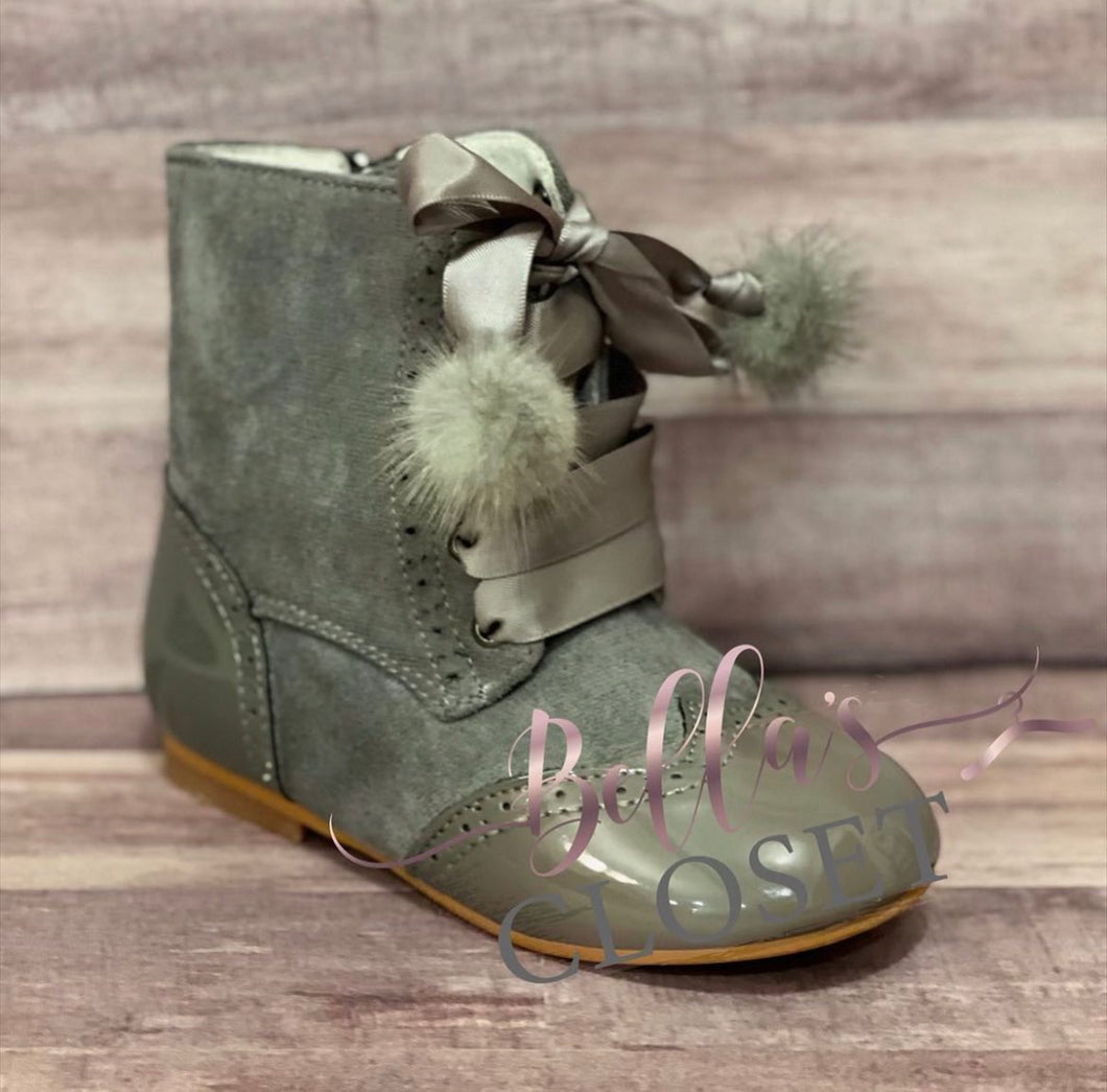 Grey Spanish pompom boots - Ready to Ship!
