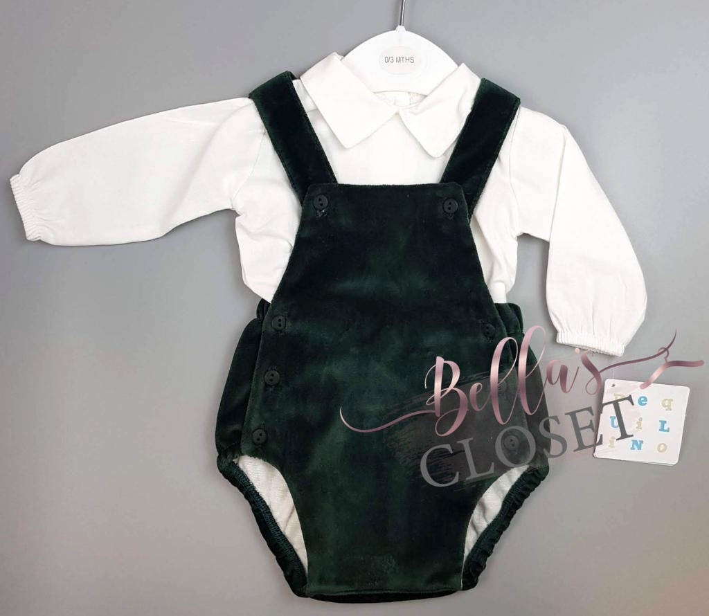 Boys green velvet bubble & shirt